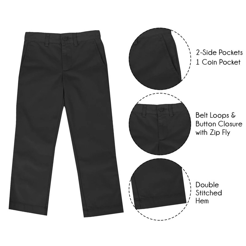 Boys Slim Straight Flat Front School Uniform Pants(Little Boys Big Boys)(3-Pack)