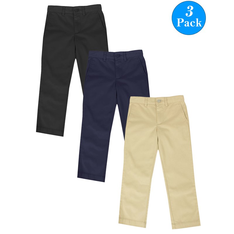 Boys Slim Straight Flat Front School Uniform Pants(Little Boys Big Boys)(3-Pack)