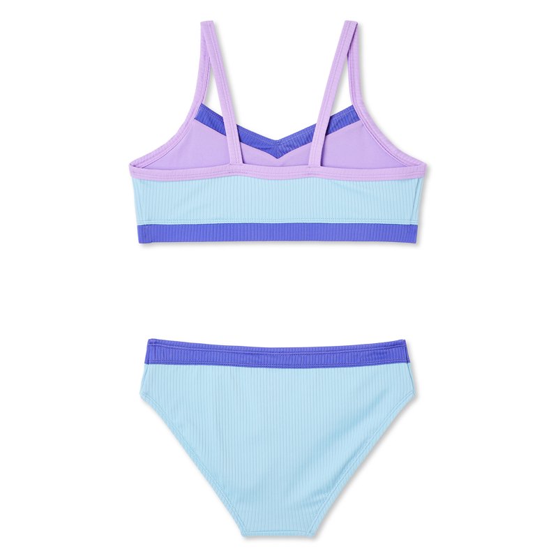 Breaking Waves Girls' V Neck Colorblock Top With Scoop Bottom And UPF 50+ 2-Pieces Sizes 7-16