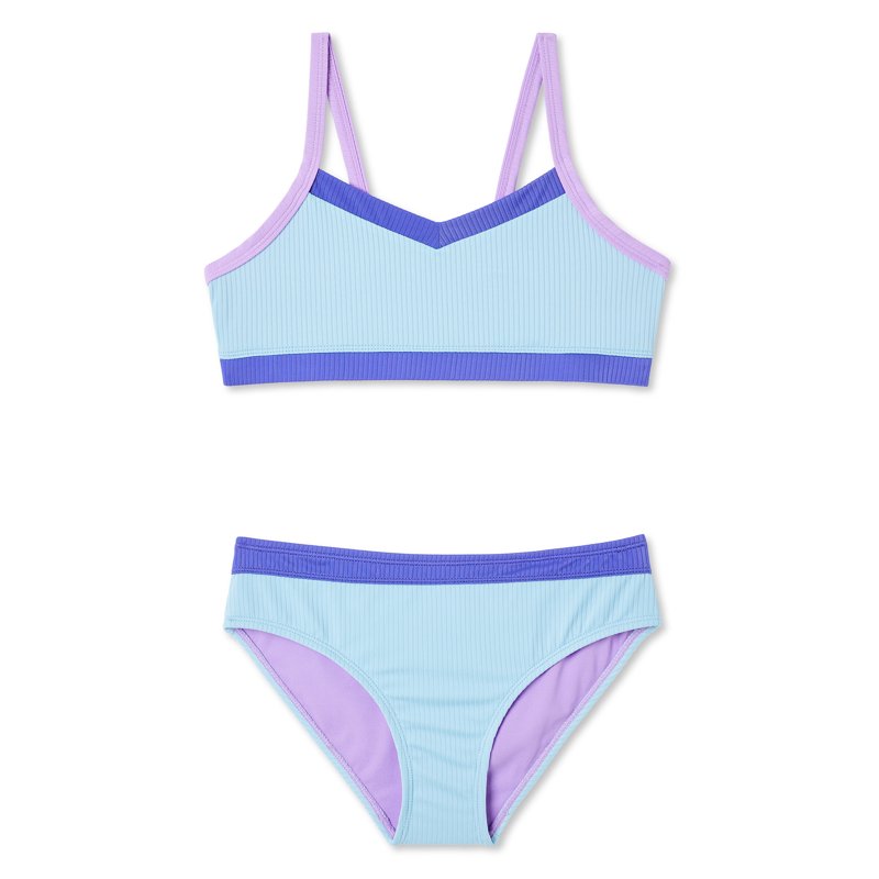 Breaking Waves Girls' V Neck Colorblock Top with Scoop Bottom and UPF 50+ 2-Pieces Sizes 7-16