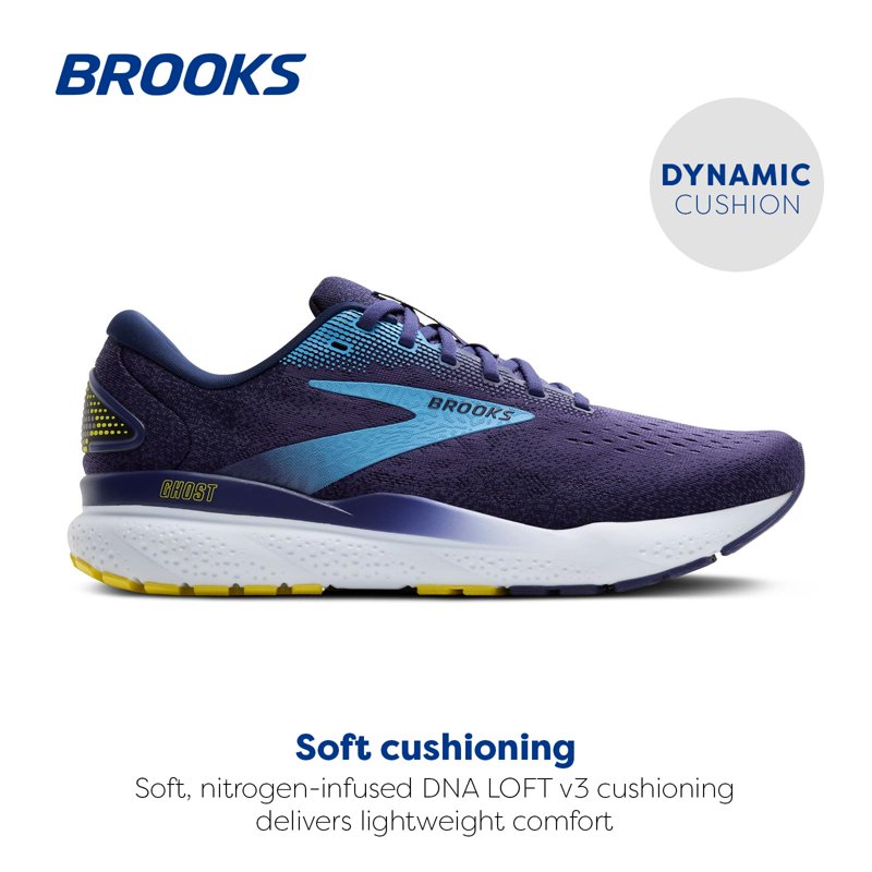 Brooks Men’s Ghost 16 Neutral Running Shoe - Blue/Bonnie Blue/Yellow - 10.5 Medium