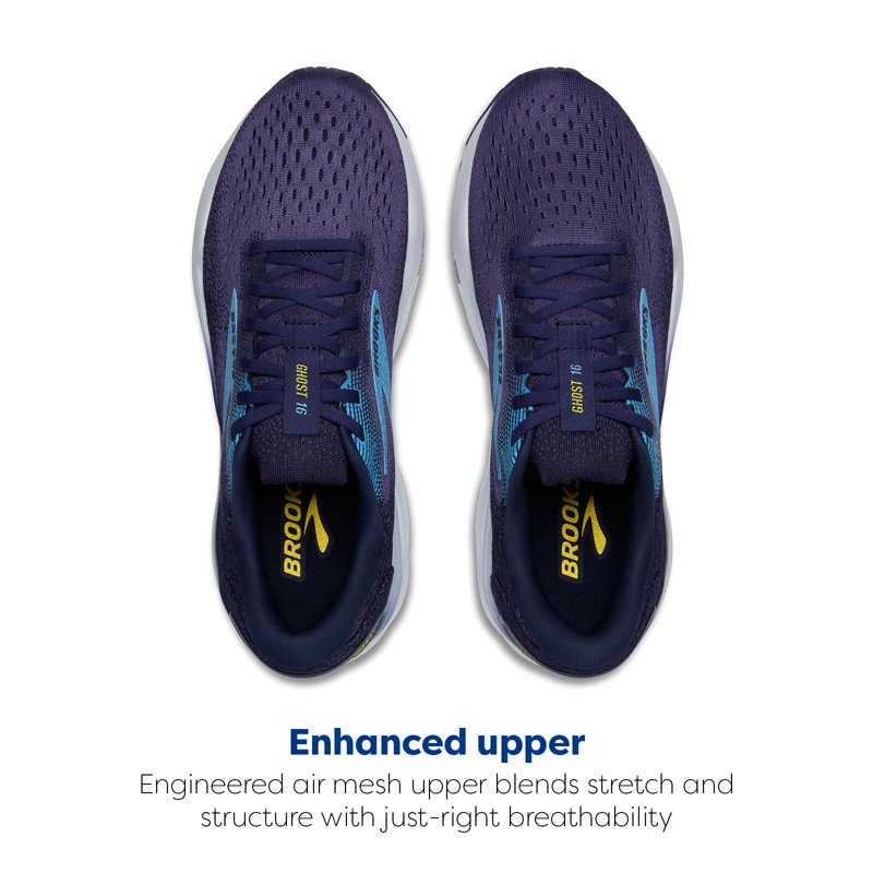 Brooks Men’s Ghost 16 Neutral Running Shoe - Blue/Bonnie Blue/Yellow - 10.5 Medium