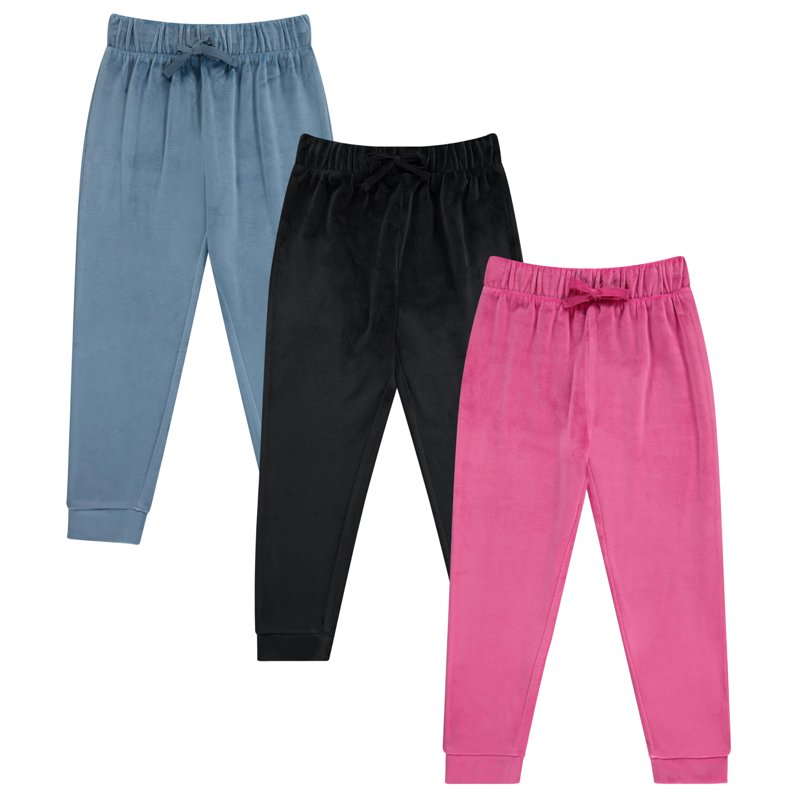 BTween Girl's 3-Pack Velour Jogger Pant Set - Solid Tie Dye or Camo Sweatpants for Girls BLUE 10/12