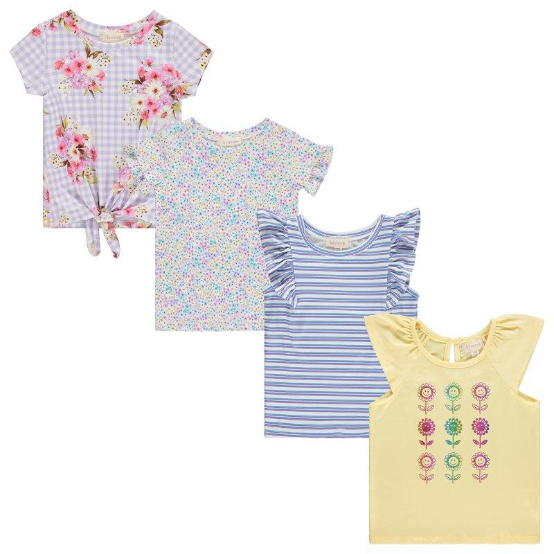 BTween Girls 4-Piece Summer Tops Fashionable Short Sleeve T-Shirt Casual Daily Shirt for Kids - Assorted Colors