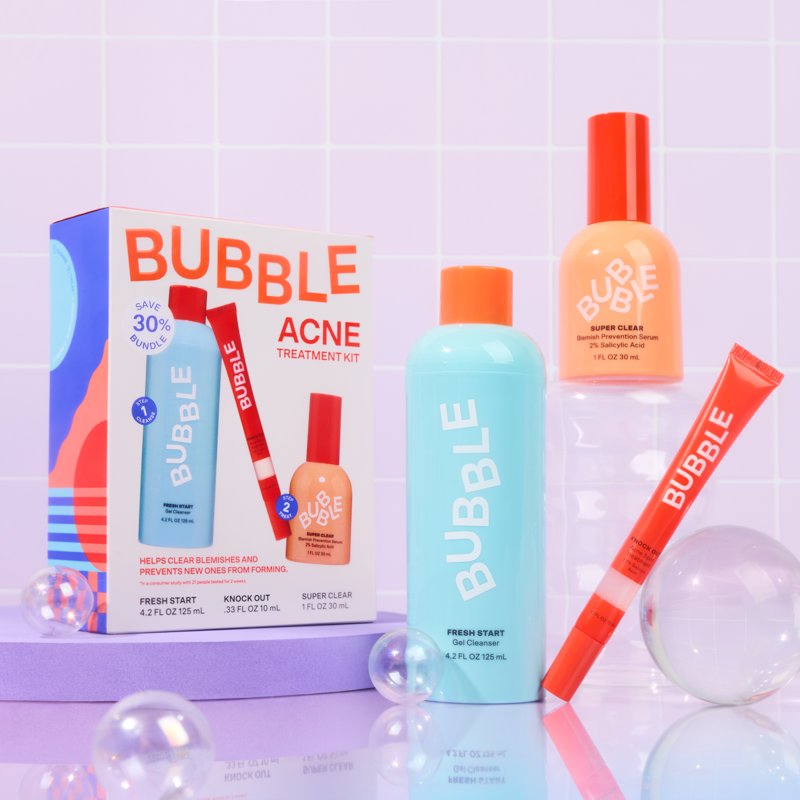 Bubble Skincare Acne Kit All Skin Types 3 Items Included