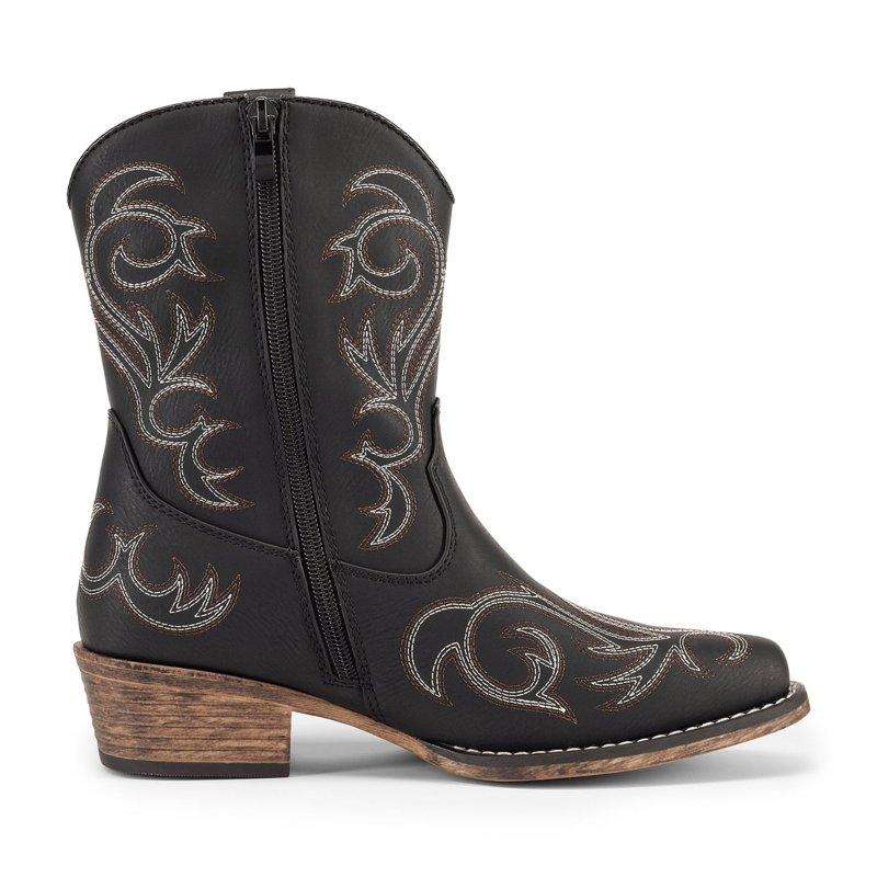 BURUDANI Women's Western Boots Square Toe Chunky Heel Zipper Embroidered Ankle Boots