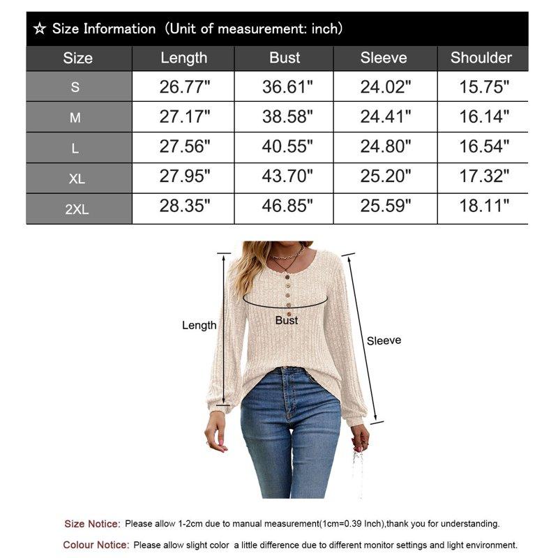 Button Up Blouses Tops For Women Elegant Lantern Long Sleeve T-Shirts Ribbed Knitted Tunic Tee Shermie