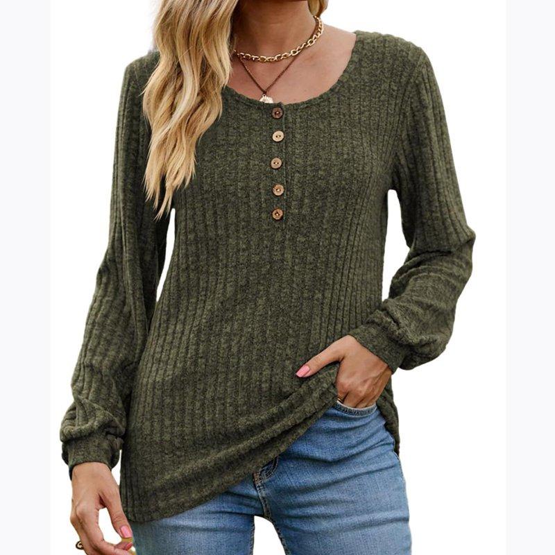 BXINGOHAI Women's V Neck Sweaters Solid Color Long Sleeve Pullover Tops Button Knit Sweater 2024 Fashion Daily Tops Today Sales Army Green XXXL