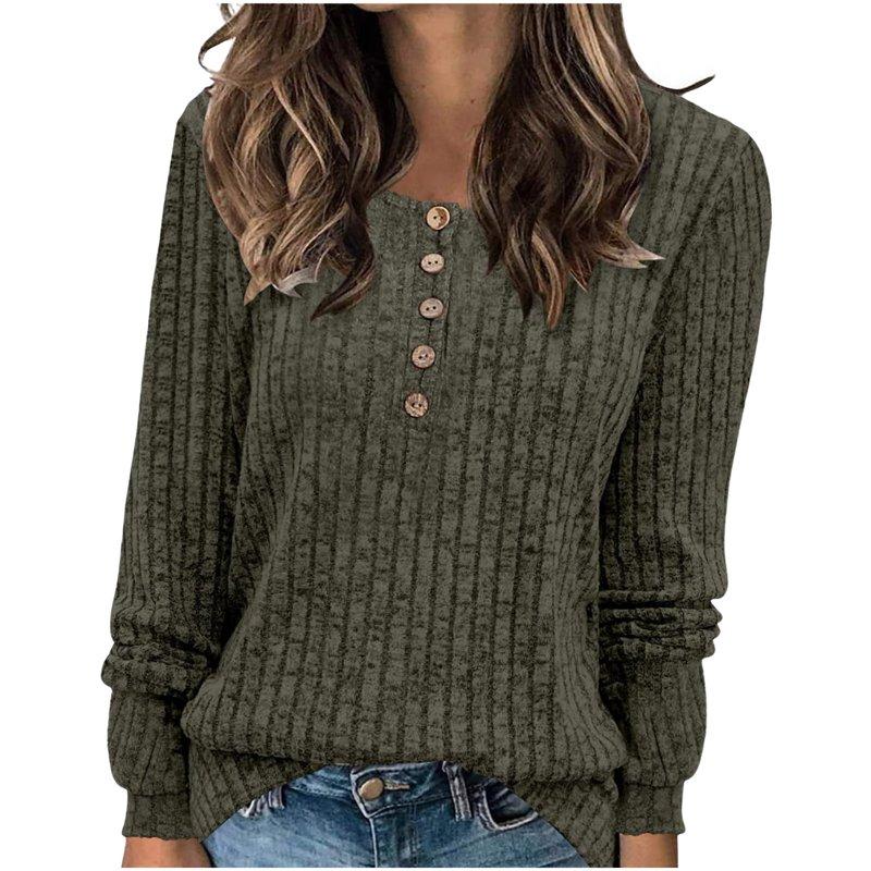 BXINGOHAI Women's V Neck Sweaters Solid Color Long Sleeve Pullover Tops Button Knit Sweater 2024 Fashion Daily Tops Today Sales Army Green XXXL