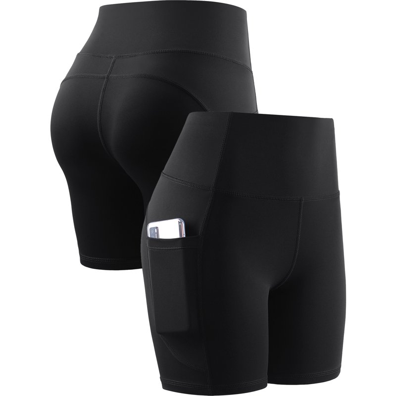 Cadmus High Waist Yoga Shorts For Women Workout Running Shorts Naked Feeling Biker Shorts Tummy Control Deep Pockets Black M