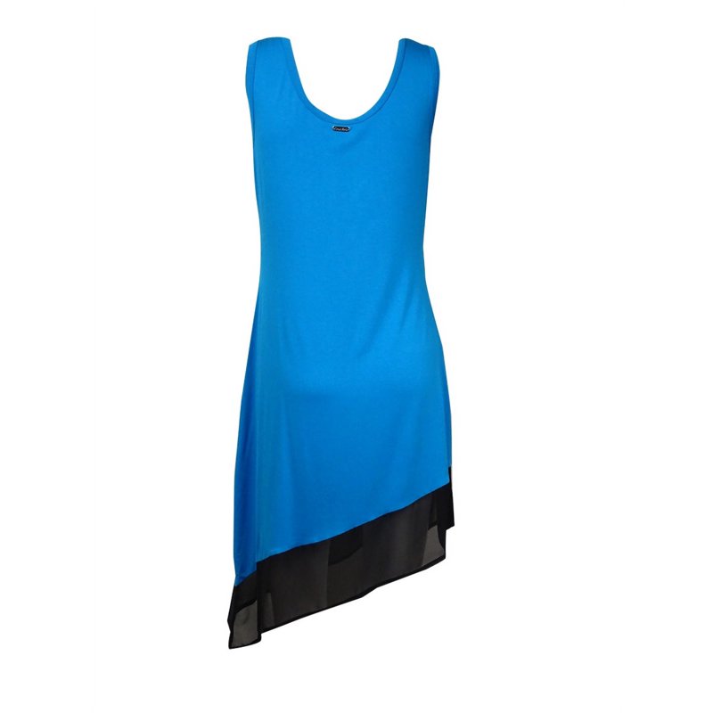 Calvin Klein Women's Asymmetrical Crepe-Hem Dress Swim Cover-Up(S/M Cyan/Black)