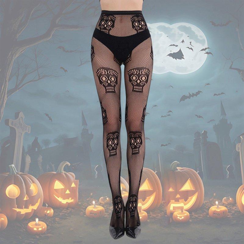 Camouflage Stockings Halloween Stockings For Women Gothic Fishnet Tights With Bow Lace Design Sexy Hollow Out Pantyhose Cosplay Costume Accessories Nylon