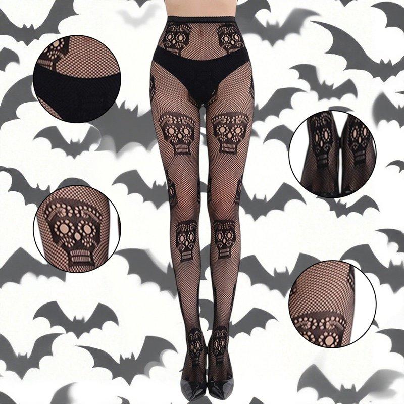 Camouflage Stockings Halloween Stockings For Women Gothic Fishnet Tights With Bow Lace Design Sexy Hollow Out Pantyhose Cosplay Costume Accessories Nylon