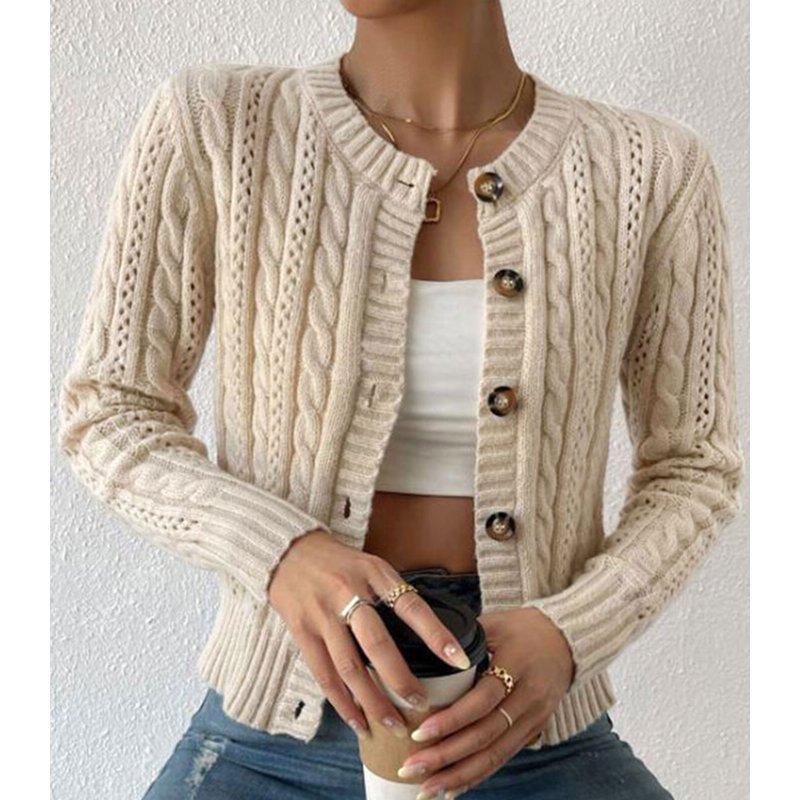 Cardigans Sweaters For Women Fall Fashion Cable Knit Sweater Crew Neck Button Down Winter Chunky Sweaters Short Sweater Outerwear Coats Alsol Lamesa