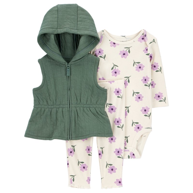 Carter's Child of Mine Baby and Toddler Girl Vest Outfit Set 3-Piece Sizes 0/3-24 Months