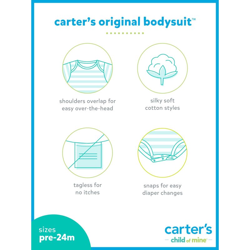 Carter's Child Of Mine Baby Unisex Short Sleeve Bodysuits 6-Pack Sizes Preemie-24 Months