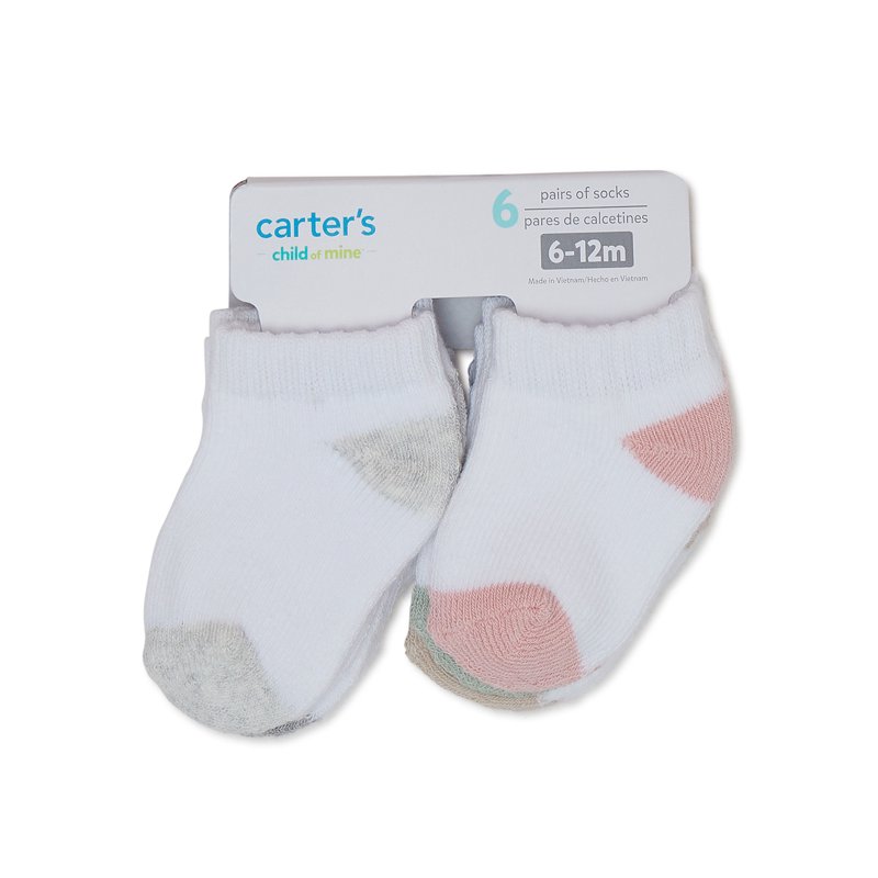 Carter's Child of Mine Infant Baby Girl Terry Lowcut Socks 6 Pack Sizes 0-12 Months