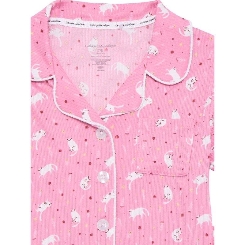 Catherine Malandrino Girls Ribbed Short Sleeve Top Shorts And Socks Pajama Set 3-Piece Sizes 5-16