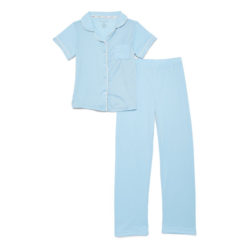 Catherine Malandrino Girls Ribbed Short Sleeve Top Pants With Bonus Headband 3-Piece Pajama Sleep Set Sizes 5-16