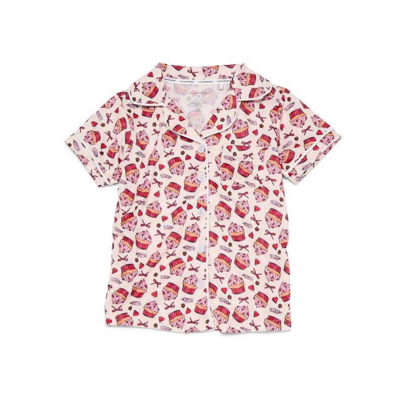 Catherne Malandrino Girls Ribbed Notch Collar Short Sleeve Top Pants With Bonus Socks 3-Piece Pajama Set Sizes 5-16