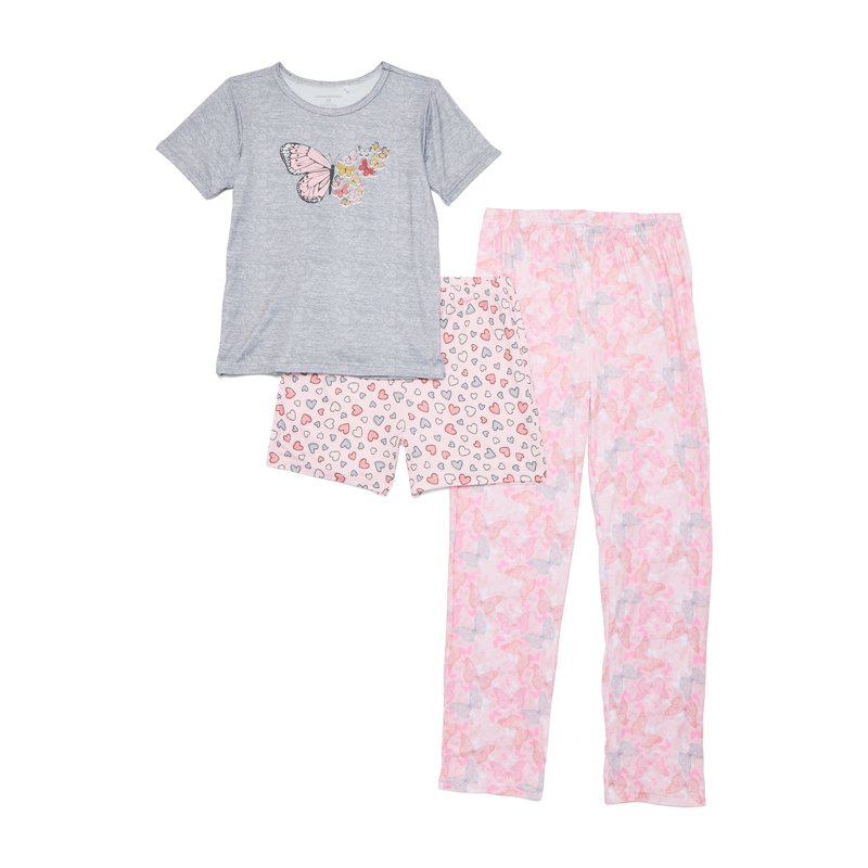 Catherne Malandrino Girls Short Sleeve Top Pant And Shorts With Bonus Scrunchie 4-Piece Pajama Set Sizes 4-16