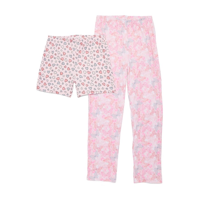 Catherne Malandrino Girls Short Sleeve Top Pant And Shorts With Bonus Scrunchie 4-Piece Pajama Set Sizes 4-16