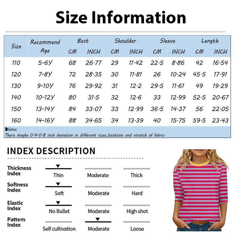 CCRFTGI Girls 3/4 Sleeve Shirts Fall Trendy Girls Tops Size 10-12 Kids Crew Neck T-shirts Cute Plain Tween Girls Striped Clothes Light Blue 14-16 Years