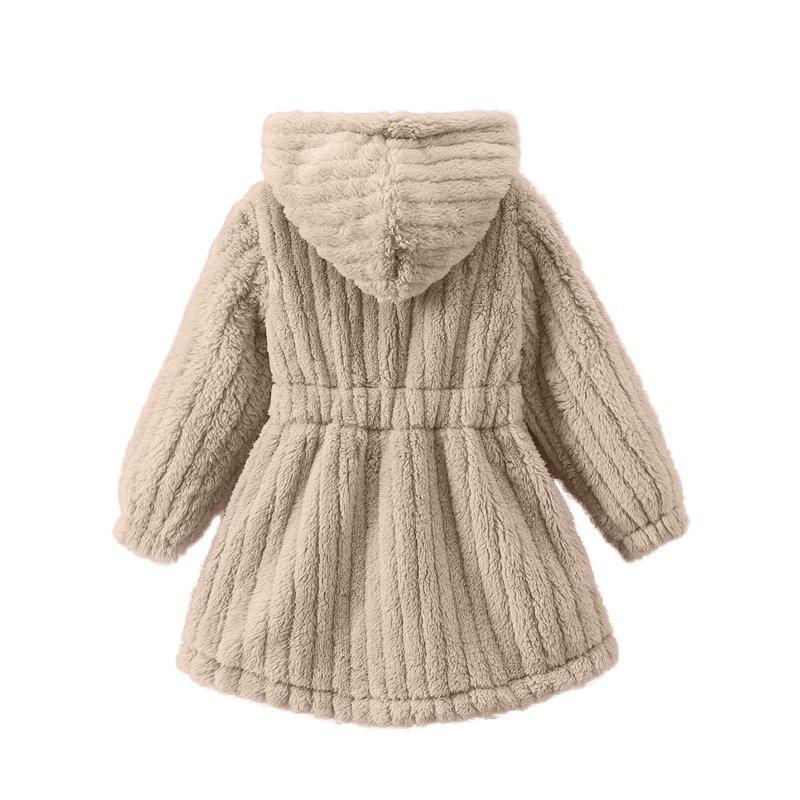 Cethrio Kids Girls Fleece Jackets Long Sleeve Warm Buttons Mid Length Winter Outerwear Beige Size 5-6 T