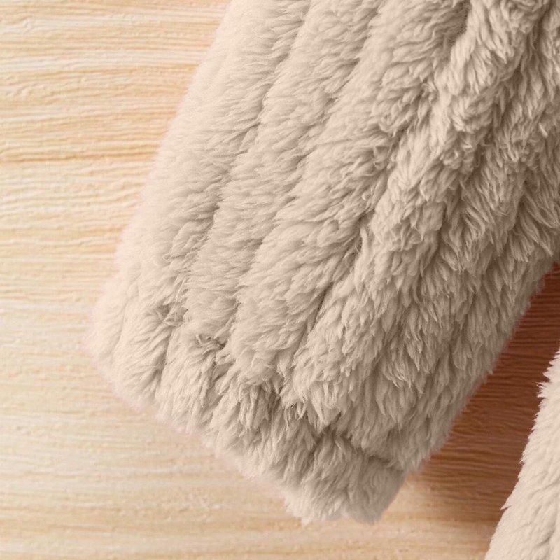 Cethrio Kids Girls Fleece Jackets Long Sleeve Warm Buttons Mid Length Winter Outerwear Beige Size 5-6 T