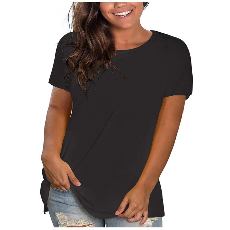 CFLVAEK Plus Size Tshirts For Women Short Sleeve Summer Casual Tshirt Loose Fit Round Neck T Shirts Plain Color Basic Tees Going Out Tops Black XXL