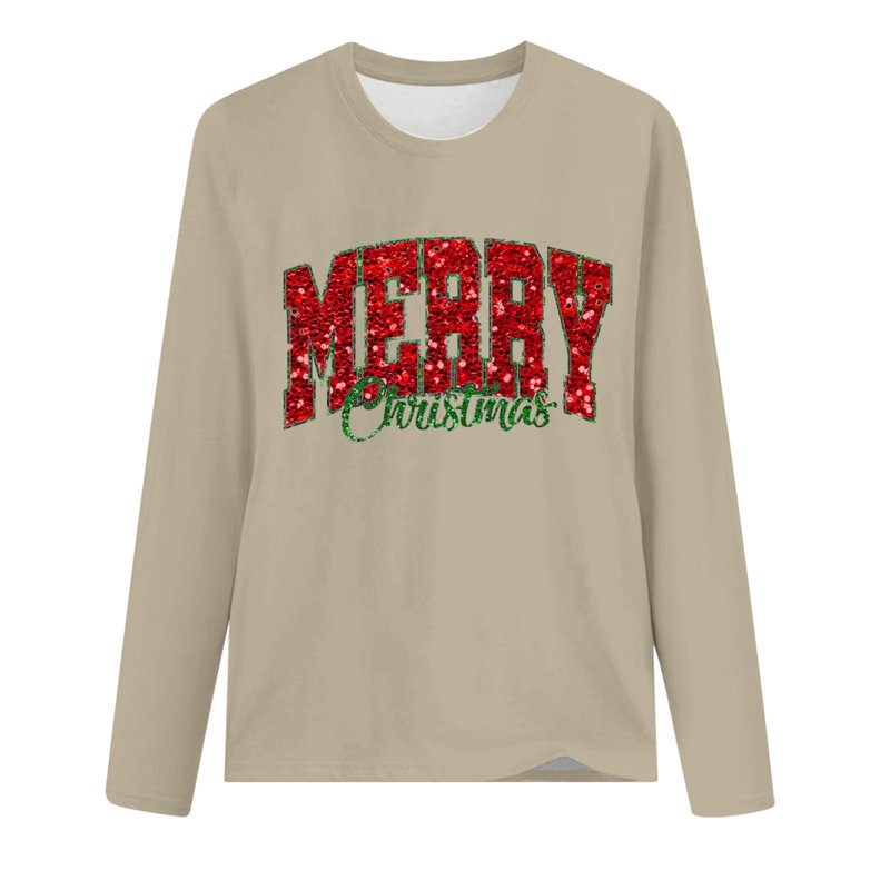 Christmas Sweatshirts For Women Plus Size Crew Neck Pullover Tops Casual Loose Cute Graphic Long Sleeve Shirt (Beige M)