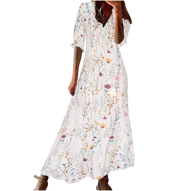 Clearance Under 10$ Summer Dresses For Women 2024 Oversize Fashion Casual Spring And Summer V-neck Three-quarter Sleeve Printed Dress