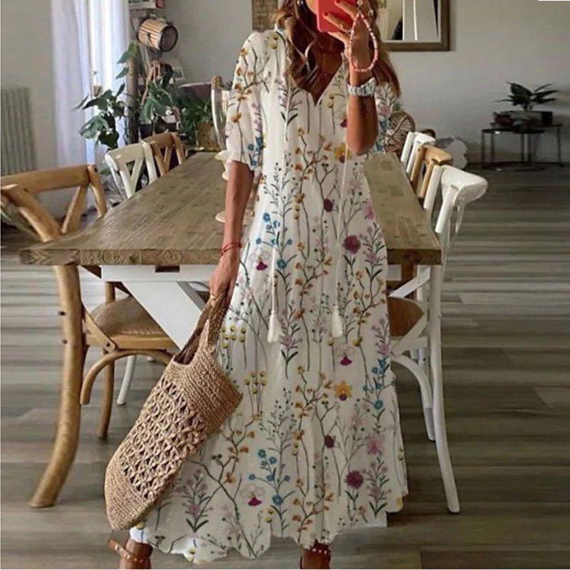 Clearance Under 10$ Summer Dresses for Women 2024 Oversize Fashion Casual Spring And Summer V-neck Three-quarter Sleeve Printed Dress Clearance Under 10$ Summer Dresses for Women 2024 Oversize Fashion Casual Spring And Summer V-neck Three-quarter Sleeve Printed Dress