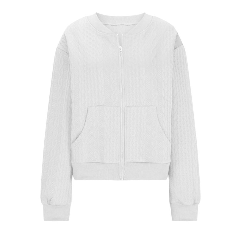 Clearance Women Bomber Jacket Full Zip Up Coat With Pockets Long Sleeve Casual Solid Cropped Outerwear (S White)