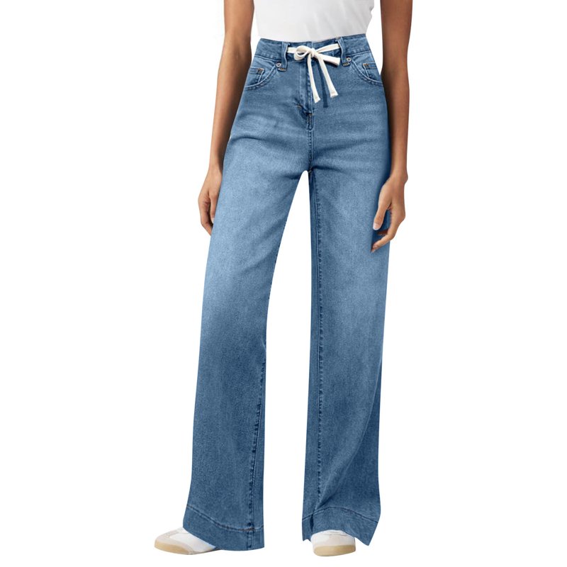 ClodeEU Wide Leg Jeans For Woman High Waisted Baggy Jeans With Drawstring Straight Leg Jean Stretchy Denim Pants Light Blue Womens Plus XL
