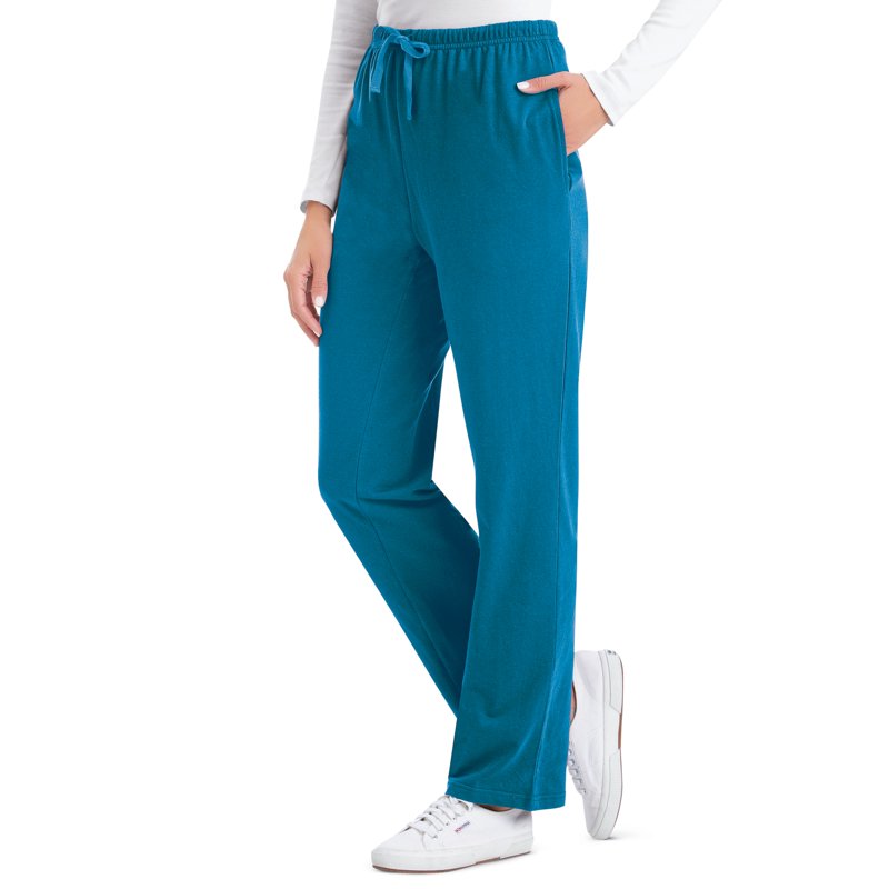 Collections Etc Women's Comfortable Elastic Waist Cotton Drawstring Knit Pants Teal Medium