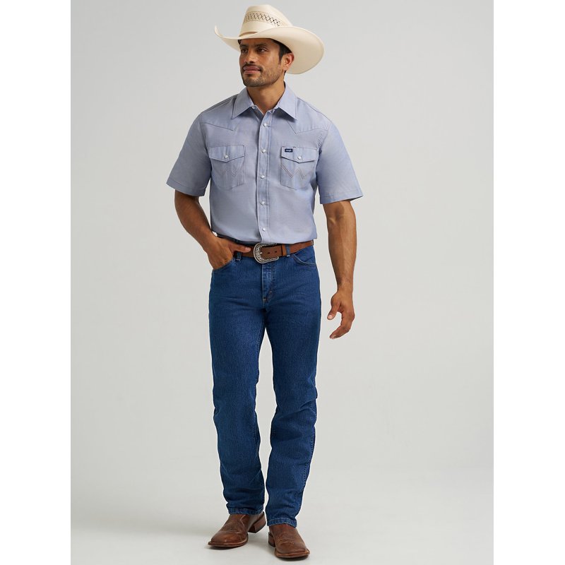 Cowboy Cut® Firm Finish Denim Short Sleeve Work Western Shirt Color: Chambray Size: L