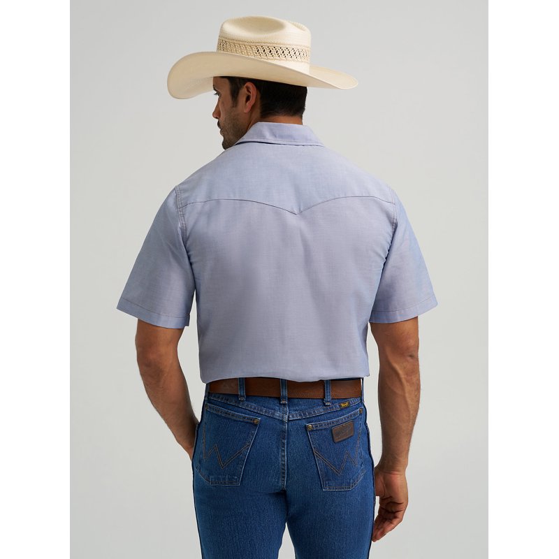 Cowboy Cut® Firm Finish Denim Short Sleeve Work Western Shirt Color: Chambray Size: L
