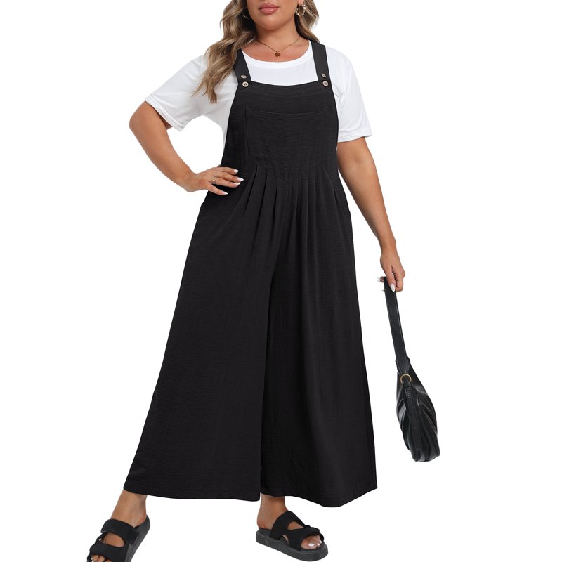 Cueply Womens Plus Size Overalls Jumpsuits Causal Sleeveless Adjustable Straps Wide Leg Long Pants With Pockets