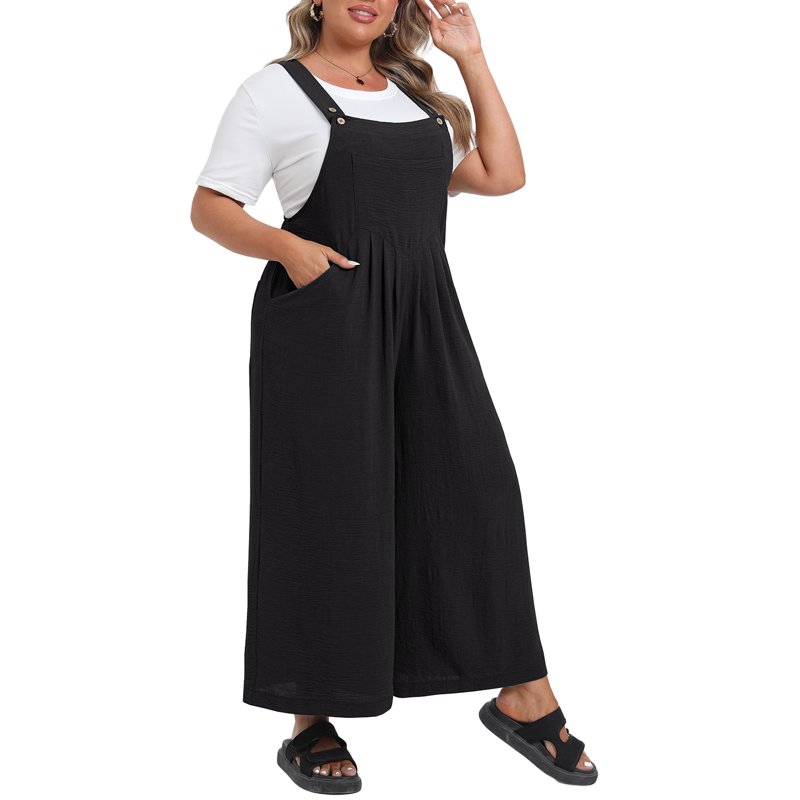 Cueply Womens Plus Size Overalls Jumpsuits Causal Sleeveless Adjustable Straps Wide Leg Long Pants With Pockets