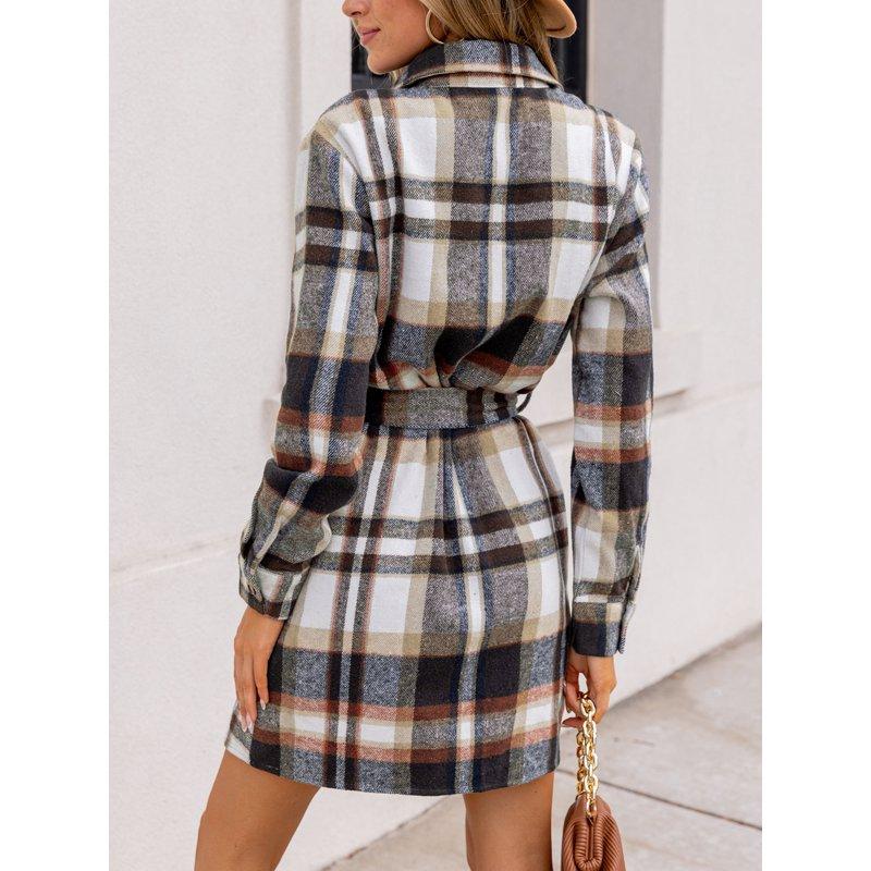 Cupshe Women's Plaid Collared Long Sleeve Front Button Mini Shirt Dress Size S-XL