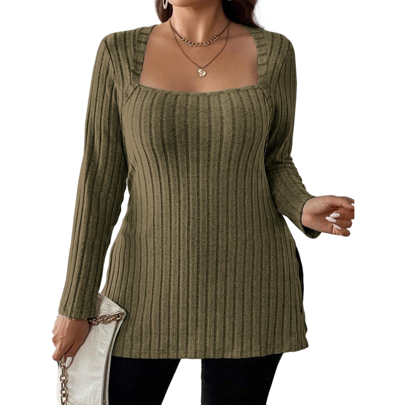 Cuteduck Women Plus Size Casual Ribbed Knit Blouse Fall Long Sleeve Sweater Square Neck Solid Top 1X-4X Cuteduck Women Plus Size Casual Ribbed Knit Blouse Fall Long Sleeve Sweater Square Neck Solid Top 1X-4X