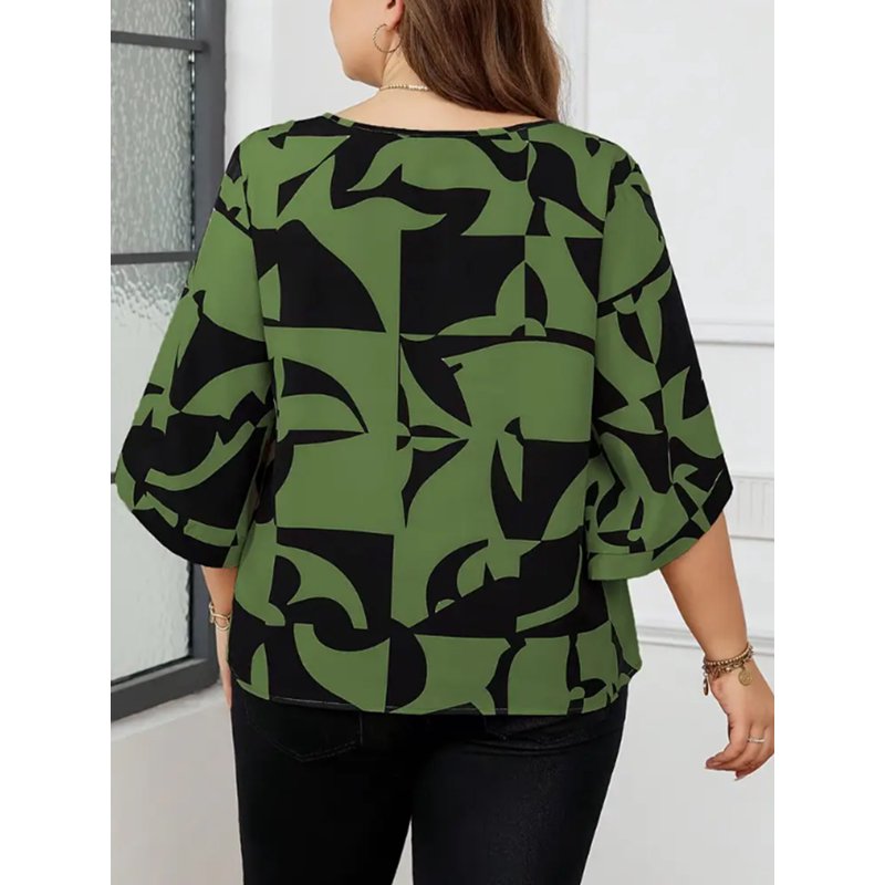 Cuteduck Women's Plus-Size Top With Five-Quarter Sleeves Women's Printed Crew Neck Shirt Top 1X-4X