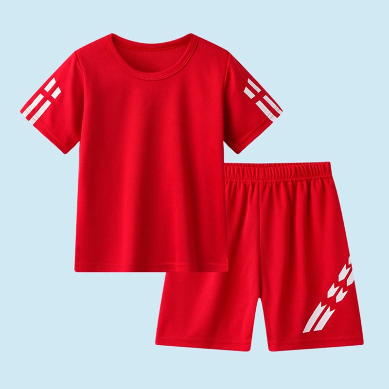 CYRBOKO Boys Athletic Outfit Sets Summer Casual Cotton Short Sleeve Sport Clothing Set Red Size 10-12 T