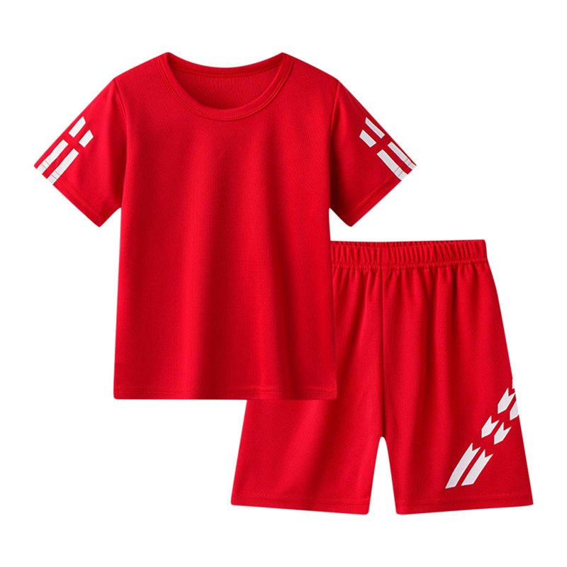 CYRBOKO Boys Athletic Outfit Sets Summer Casual Cotton Short Sleeve Sport Clothing Set Red Size 10-12 T