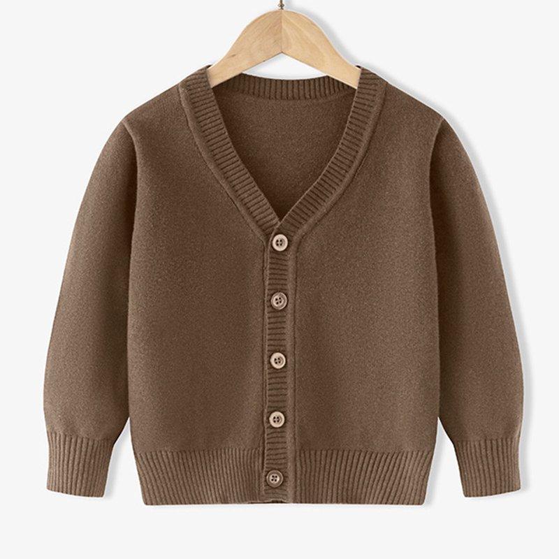 CYRBOKO Boys Cardigans 2025 Long Sleeve Loose Cotton Knit Fall Clothing Brown Size 7-8 T