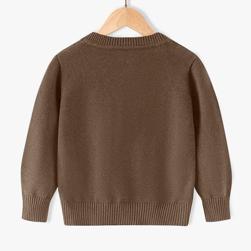 CYRBOKO Boys Cardigans 2025 Long Sleeve Loose Cotton Knit Fall Clothing Brown Size 7-8 T