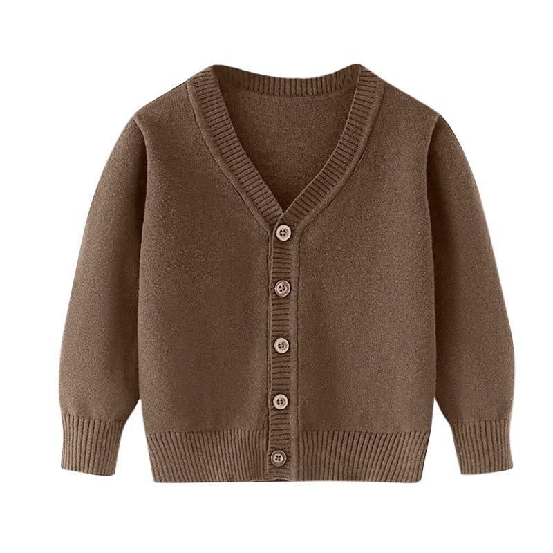 CYRBOKO Boys Cardigans 2025 Long Sleeve Loose Cotton Knit Fall Clothing Brown Size 7-8 T