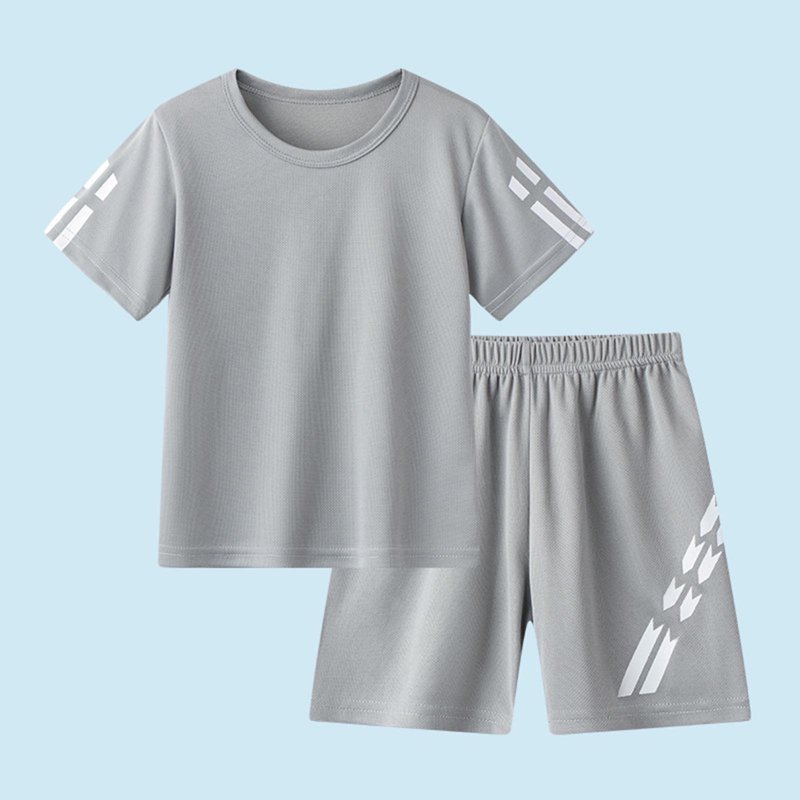 CYRBOKO Boys Outfit Sets Casual Cotton Short Sleeve Summer Sport Clothing Set Gray Size 7-8 T