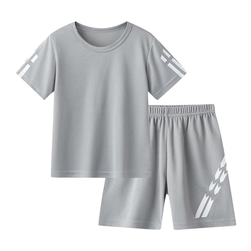 CYRBOKO Boys Outfit Sets Casual Cotton Short Sleeve Summer Sport Clothing Set Gray Size 7-8 T